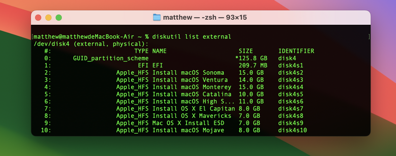 diskutil list external