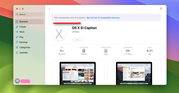 el capitan from app store not compatible