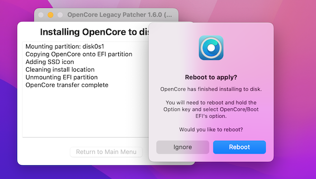 reboot opencore