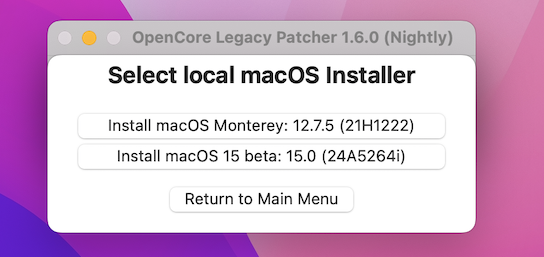 select a local macos installer