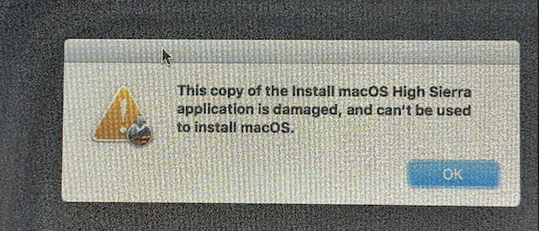 this copy of high sierra install app damaged